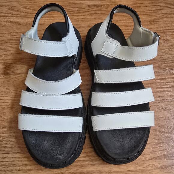 Skechers Luxe Foam Black White Low Wedge Sandals Women’s 7.5/8 Comfort Straps - Picture 3 of 8